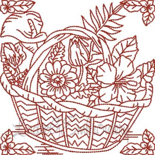 Picture of Basket with Flowers (5 sizes) Machine Embroidery Design