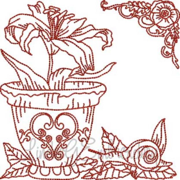 Picture of Potted Lily & Snail (5 sizes) Machine Embroidery Design