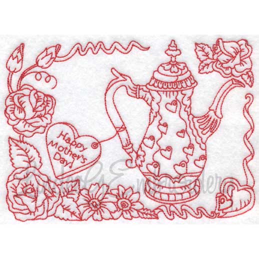 Fancy Teapot with Roses (6 sizes) Machine Embroidery Design