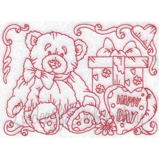 Teddy Bear with Gift & Hearts (6 sizes) Machine Embroidery Design