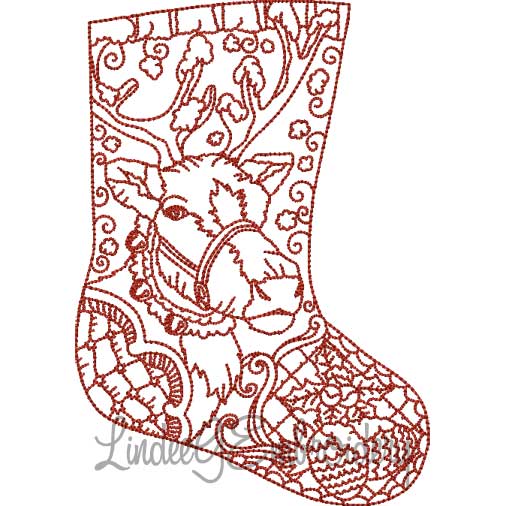 Reindeer Stocking (4 sizes) Machine Embroidery Design