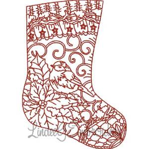 Picture of Poinsettia & Bird Stocking (4 sizes) Machine Embroidery Design