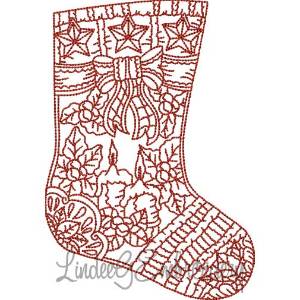 Picture of Candle & Poinsettia Stocking (4 sizes) Machine Embroidery Design