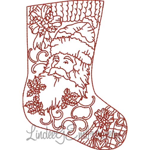 Santa & Holly Stocking (4 sizes) Machine Embroidery Design