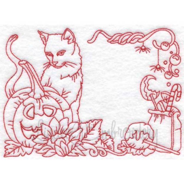 Picture of Cat with Pumpkin (5 sizes) Machine Embroidery Design