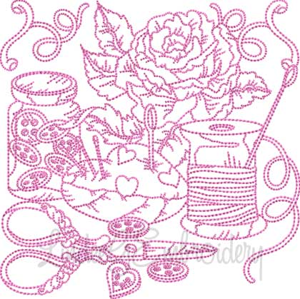 Vintage Sewing Notions 7 (5 sizes) Machine Embroidery Design