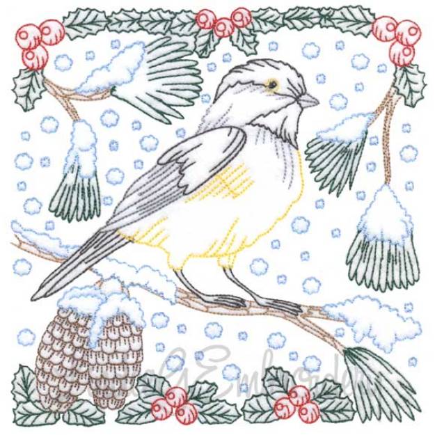 Picture of Chickadee with Snow 3 - Multicolor Machine Embroidery Design