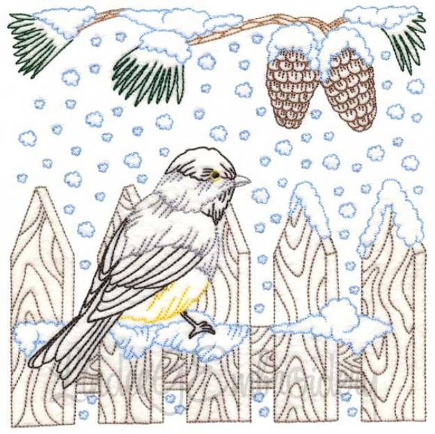 Picture of Chickadee with Snow 4 - Multicolor Machine Embroidery Design