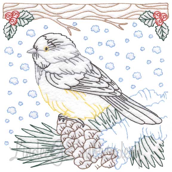 Chickadee with Snow 5 - Multicolor Machine Embroidery Design