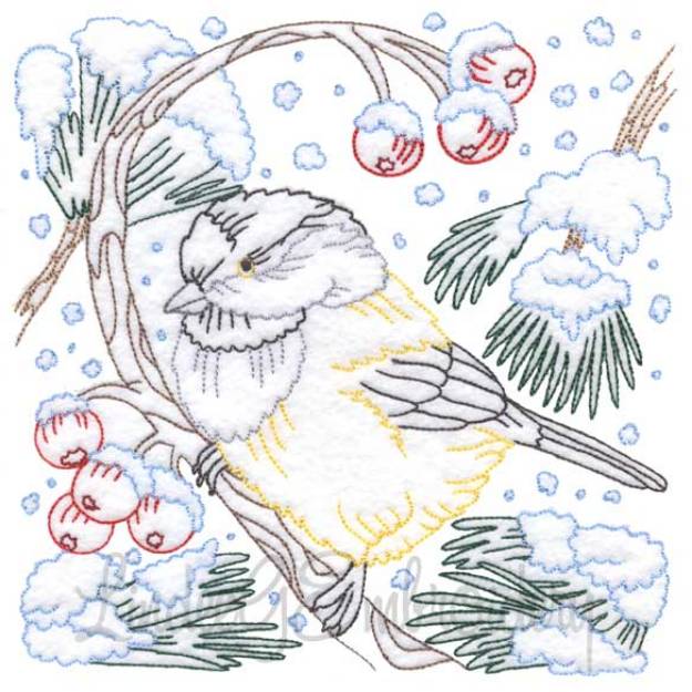 Picture of Chickadee with Snow 7 - Multicolor Machine Embroidery Design