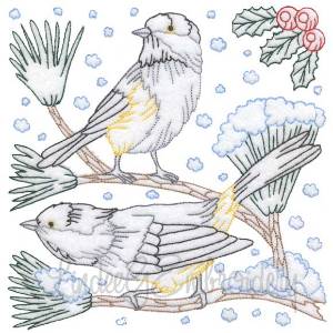 Picture of Chickadees with Snow 9 - Multicolor Machine Embroidery Design