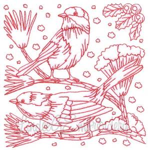 Picture of Chickadee with Snow 9 Redwork (3 sizes) Machine Embroidery Design
