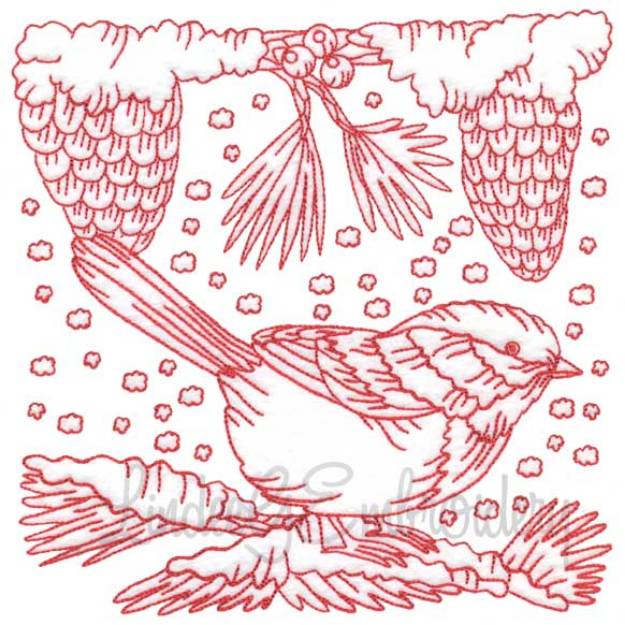 Picture of Chickadee with Snow 10 Redwork (3 sizes) Machine Embroidery Design