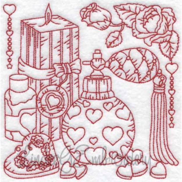 Picture of Perfume with Candle & Rose + Candy (4 sizes) Machine Embroidery Design
