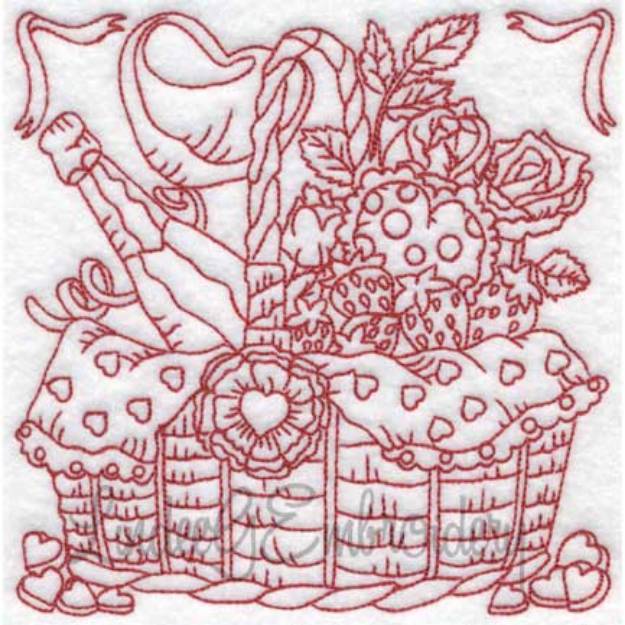 Picture of Basket with Wine & Roses (4 sizes) Machine Embroidery Design