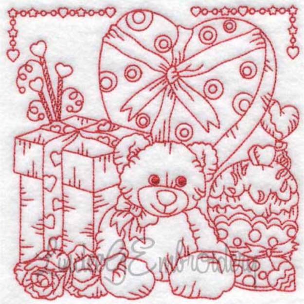 Picture of Bear with Roses & Candy (4 sizes) Machine Embroidery Design