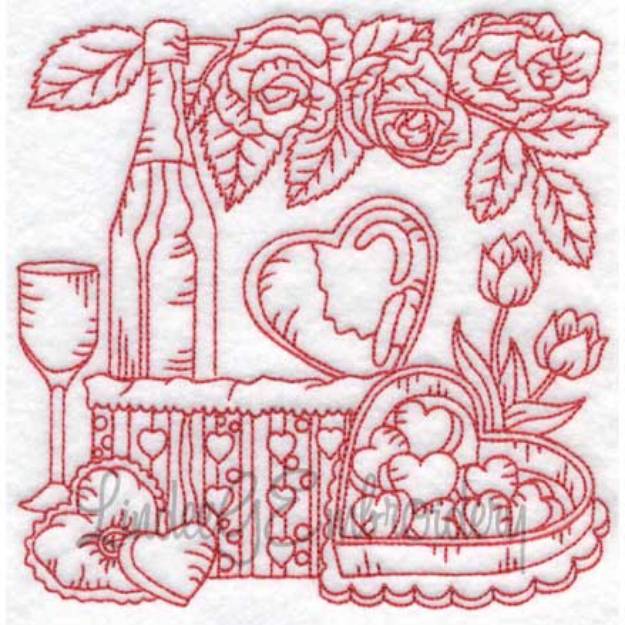 Picture of Wine with Roses & Candy (4 sizes) Machine Embroidery Design