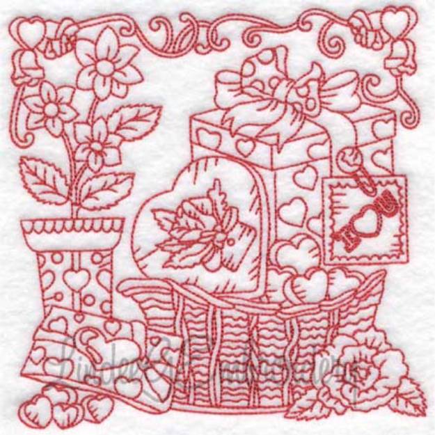 Picture of Basket with Hearts & Flowers (4 sizes) Machine Embroidery Design