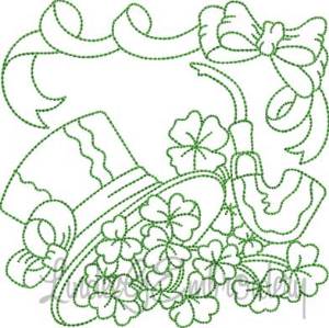 Picture of Hat with Pipe & Shamrocks (4 sizes) Machine Embroidery Design