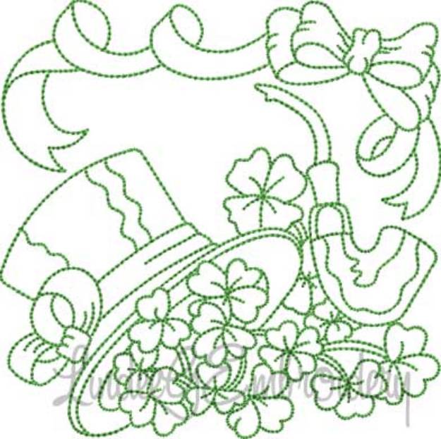Picture of Hat with Pipe & Shamrocks (4 sizes) Machine Embroidery Design