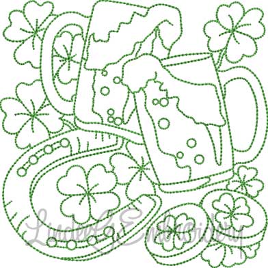 Horseshoe with Beer & Shamrocks (4 sizes) Machine Embroidery Design