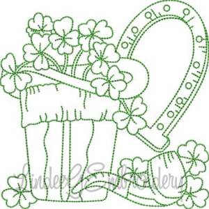 Picture of Horseshoe with Pipe & Shamrocks (4 sizes) Machine Embroidery Design