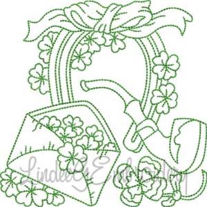 Picture of Horseshoe with Pipe & Shamrocks 2 (4 sizes) Machine Embroidery Design