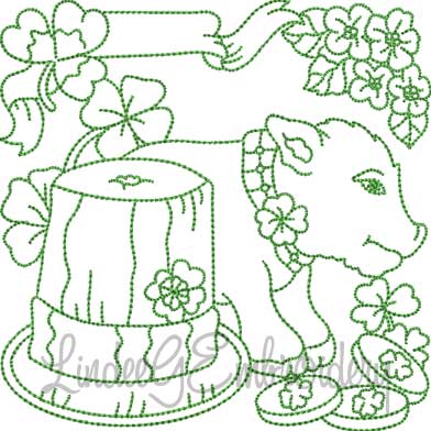 Hat & Pig with Shamrock & Coins (4 sizes) Machine Embroidery Design