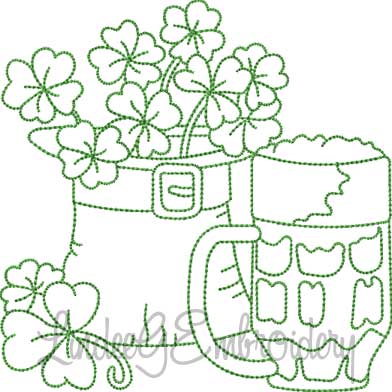 Hat with Shamrock & Beer (4 sizes) Machine Embroidery Design