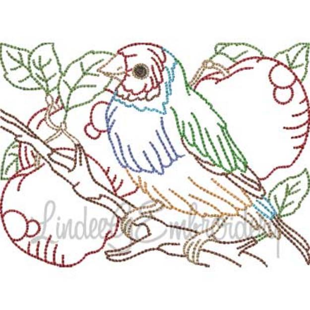 Picture of Bird & Strawberries Multicolor (5 sizes) Machine Embroidery Design