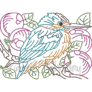 BIrd with Peaches Multicolor (5 sizes) Machine Embroidery Design
