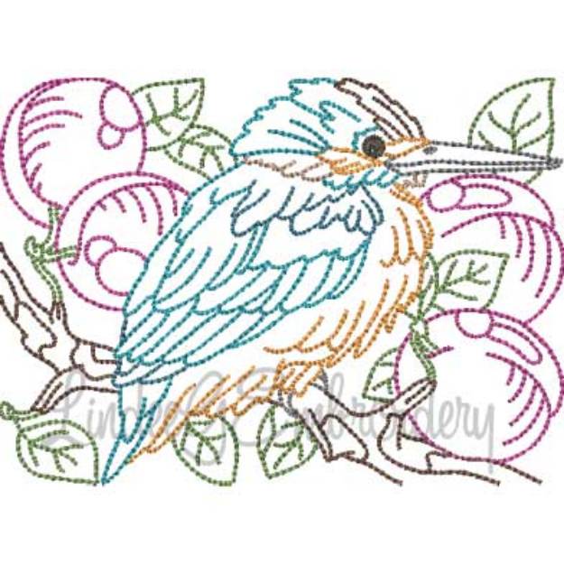 Picture of BIrd with Peaches Multicolor (5 sizes) Machine Embroidery Design