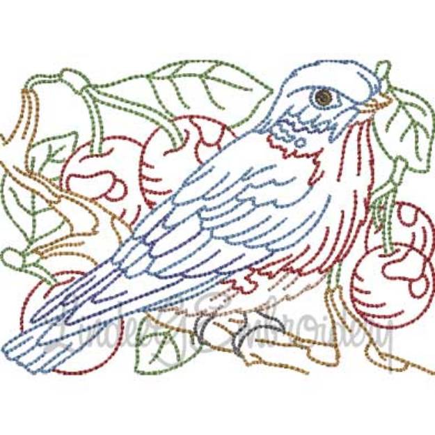 Picture of Bird with Cherries Multicolor (5 sizes) Machine Embroidery Design