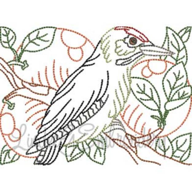 Picture of Bird with Berries Multicolor (5 sizes) Machine Embroidery Design
