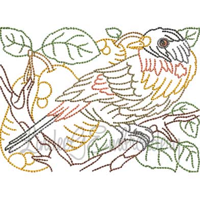 Bird with Pears Multicolor (5 sizes) Machine Embroidery Design
