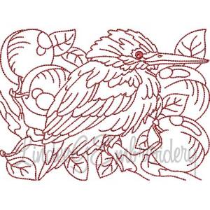 Picture of Bird with Plums Redwork (5 sizes) Machine Embroidery Design