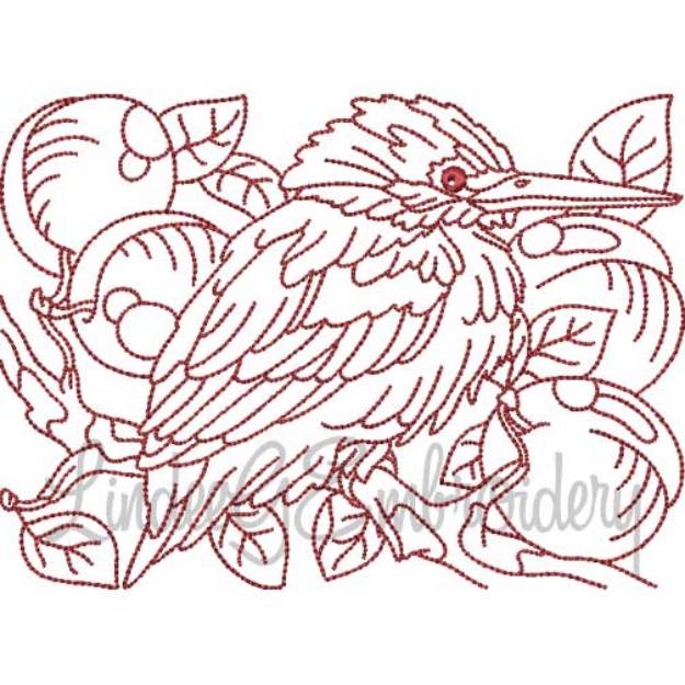 Picture of Bird with Plums Redwork (5 sizes) Machine Embroidery Design