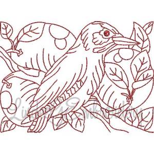 Picture of BIrd with Oranges Redwork (5 sizes) Machine Embroidery Design