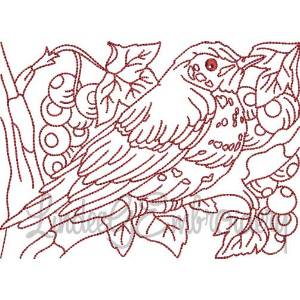 Picture of Bird with Berries Redwork (5 sizes) Machine Embroidery Design