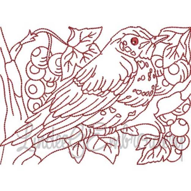 Picture of Bird with Berries Redwork (5 sizes) Machine Embroidery Design