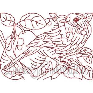 Picture of Bird with Pears Redwork (5 sizes) Machine Embroidery Design