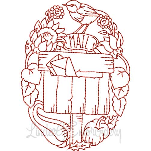 Mailbox with Sunflowers & Gourds (4 sizes) Machine Embroidery Design