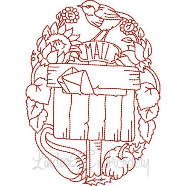 Picture of Mailbox with Sunflowers & Gourds (4 sizes) Machine Embroidery Design