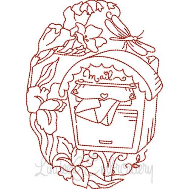 Picture of Mailbox with Dragonfly (4 sizes) Machine Embroidery Design