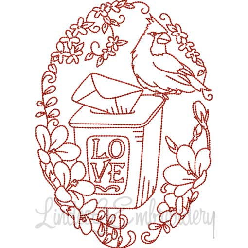 Mailbox with Cardinal (4 sizes) Machine Embroidery Design