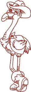Picture of Redwork Flamingo Cowboy 1 (4 sizes) Machine Embroidery Design