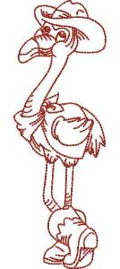 Picture of Redwork Flamingo Cowboy 2 (4 sizes) Machine Embroidery Design