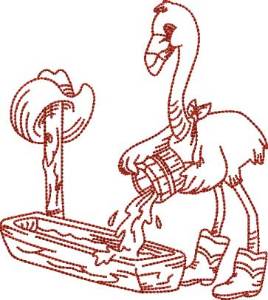 Picture of Redwork Flamingo Cowboy 3 (4 sizes) Machine Embroidery Design