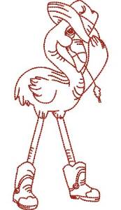 Picture of Redwork Flamingo Cowboy 7 (4 sizes) Machine Embroidery Design