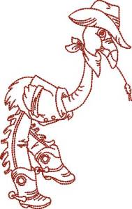 Picture of Redwork Flamingo Cowboy 10 (4 sizes) Machine Embroidery Design
